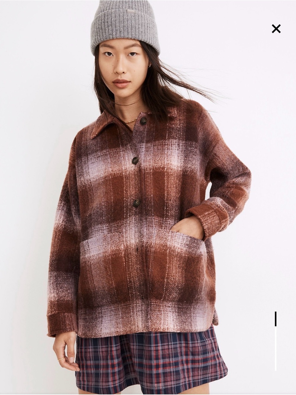 Madewell Brushed Plaid Knit Shirt Jacket